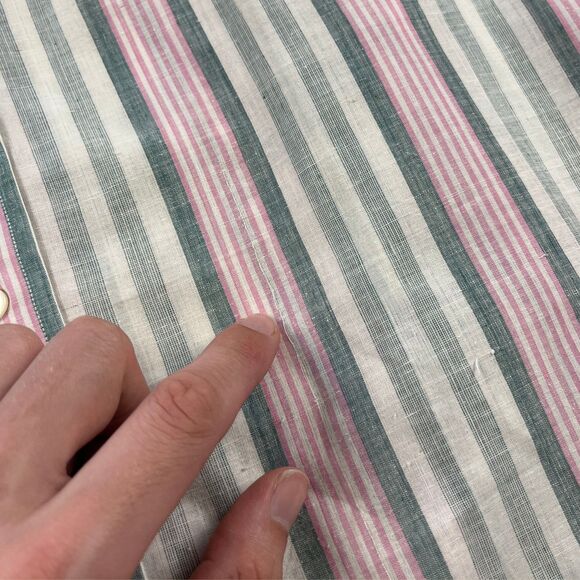 90s Ike Behar linen mens shirt, size S mens striped button down, white & blue - Picture 4 of 10